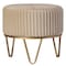 Fabulaxe Round Velvet Ottoman Stool Raised with Hairpin Gold Base, Cream, Small QI004324.CM.S - alternate 1